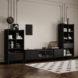 Contemporary Nordic Rectangular Solid Wood TV Stand with Long Rainbow Glass and Brass Accents, 4-Drawer, for Living Room