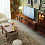 Modern Mid-Century Rectangular Arch TV Stand with Glass Panels, Aluminum Alloy Frame, Solid Wood, 2-Drawer Storage for Living Room