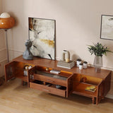 Modern Mid-Century Rectangular Arch TV Stand with Glass Panels, Aluminum Alloy Frame, Solid Wood, 2-Drawer Storage for Living Room