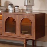 Modern Mid-Century Rectangular Arch TV Stand with Glass Panels, Aluminum Alloy Frame, Solid Wood, 2-Drawer Storage for Living Room