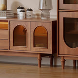 Modern Mid-Century Rectangular Arch TV Stand with Glass Panels, Aluminum Alloy Frame, Solid Wood, 2-Drawer Storage for Living Room