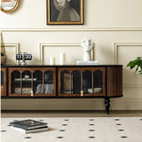 Modern Transitional Arched TV Stand with Tempered Glass and Solid Wood, 3-Storage for Living Room