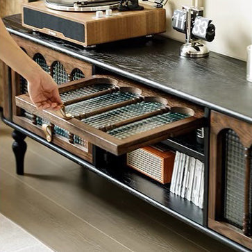 Modern Transitional Arched TV Stand with Tempered Glass and Solid Wood, 3-Storage for Living Room