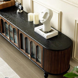Modern Transitional Arched TV Stand with Tempered Glass and Solid Wood, 3-Storage for Living Room