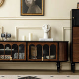 Modern Transitional Arched TV Stand with Tempered Glass and Solid Wood, 3-Storage for Living Room
