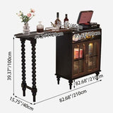 Modern Mid-Century Solid Wood Bar Table with Ball-Turned Legs, Long Rainbow Glass Surface, 4-Tier Shelving for Living Room