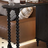 Modern Mid-Century Solid Wood Bar Table with Ball-Turned Legs, Long Rainbow Glass Surface, 4-Tier Shelving for Living Room