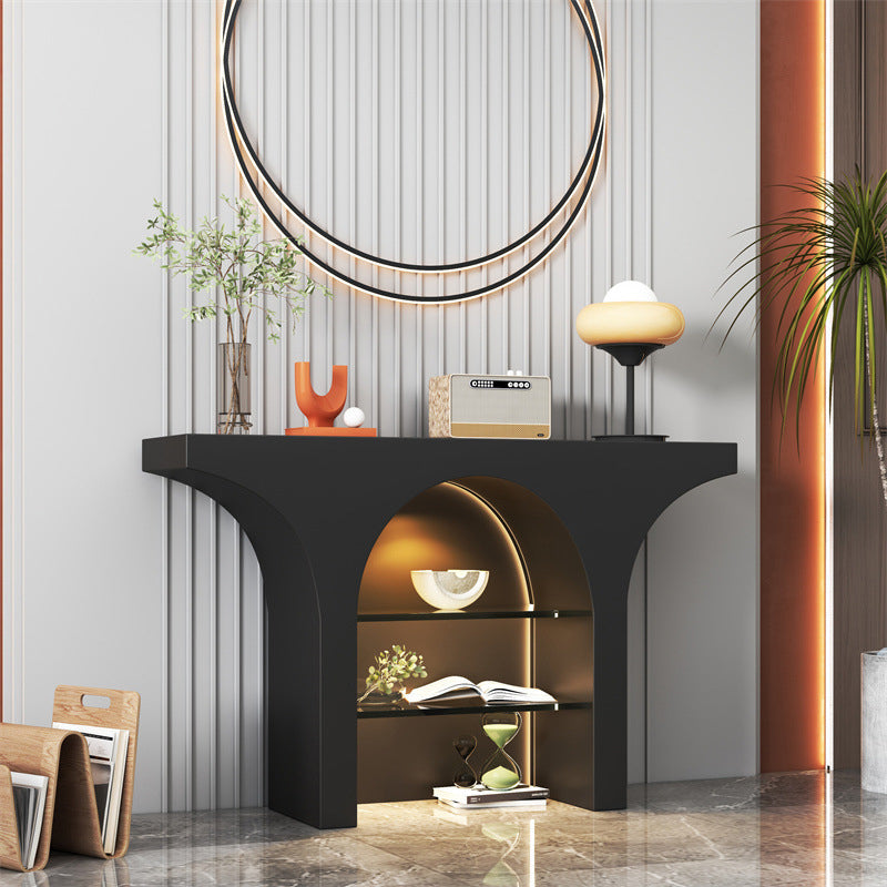 Nordic-Style Contemporary Arched Console Table – 3-Tier, Solid Wood & Particleboard, Living Room