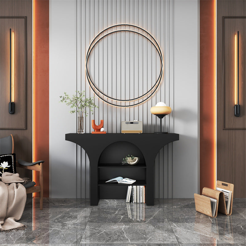 Nordic-Style Contemporary Arched Console Table – 3-Tier, Solid Wood & Particleboard, Living Room