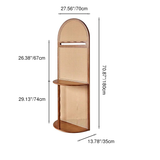Mid-Century Modern Arched Solid Wood Rattan Weaving Display Rack, 2-Tier Living Room Shelf