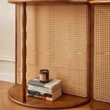 Mid-Century Modern Arched Solid Wood Rattan Weaving Display Rack, 2-Tier Living Room Shelf