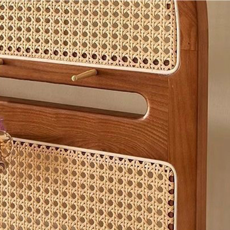 Mid-Century Modern Arched Solid Wood Rattan Weaving Display Rack, 2-Tier Living Room Shelf