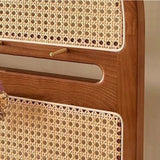 Mid-Century Modern Arched Solid Wood Rattan Weaving Display Rack, 2-Tier Living Room Shelf