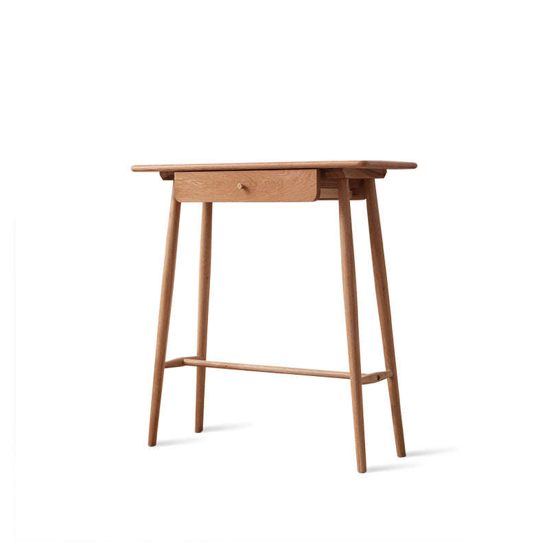 Traditional Japanese-Inspired Solid Wood Console Table with Rounded Corners, Rectangular Design, Half-Drawer for Living Room or Entryway
