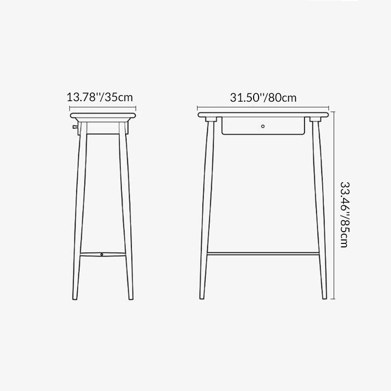 Traditional Japanese-Inspired Solid Wood Console Table with Rounded Corners, Rectangular Design, Half-Drawer for Living Room or Entryway