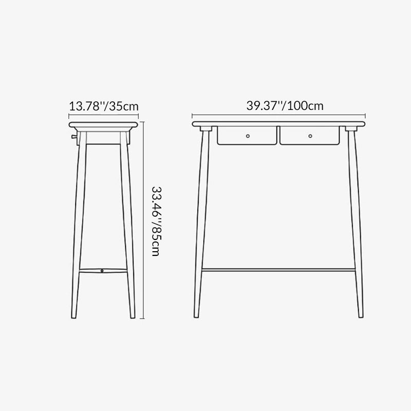 Traditional Japanese-Inspired Solid Wood Console Table with Rounded Corners, Rectangular Design, Half-Drawer for Living Room or Entryway