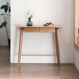 Traditional Japanese-Inspired Solid Wood Console Table with Rounded Corners, Rectangular Design, Half-Drawer for Living Room or Entryway