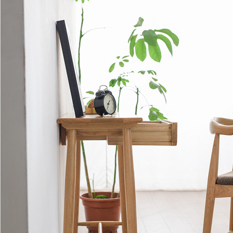 Traditional Japanese-Inspired Solid Wood Console Table with Rounded Corners, Rectangular Design, Half-Drawer for Living Room or Entryway