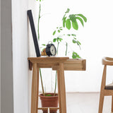 Traditional Japanese-Inspired Solid Wood Console Table with Rounded Corners, Rectangular Design, Half-Drawer for Living Room or Entryway