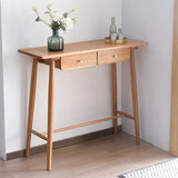 Traditional Japanese-Inspired Solid Wood Console Table with Rounded Corners, Rectangular Design, Half-Drawer for Living Room or Entryway