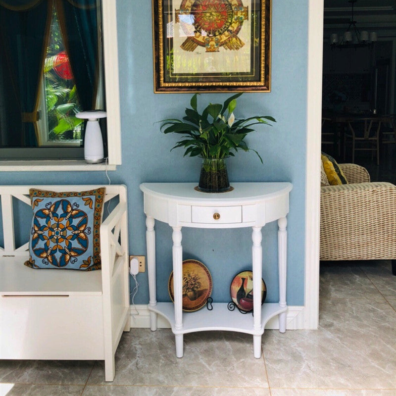 Traditional French-Style Semi-Circular Console Table in Solid Wood & MDF, 1-Drawer - Ideal for Living Room or Entryway