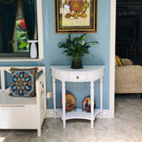 Traditional French-Style Semi-Circular Console Table in Solid Wood & MDF, 1-Drawer - Ideal for Living Room or Entryway