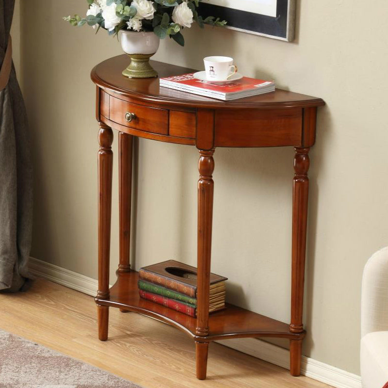 Traditional French-Style Semi-Circular Console Table in Solid Wood & MDF, 1-Drawer - Ideal for Living Room or Entryway