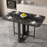 Modern Minimalist Rounded-Rectangular Iron and MDF Folding Dining Table with Drop-Leaf, Space-Saving for 4–6 Seats