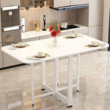 Modern Minimalist Rounded-Rectangular Iron and MDF Folding Dining Table with Drop-Leaf, Space-Saving for 4–6 Seats