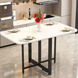 Modern Minimalist Rounded-Rectangular Iron and MDF Folding Dining Table with Drop-Leaf, Space-Saving for 4–6 Seats
