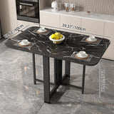 Modern Minimalist Rounded-Rectangular Iron and MDF Folding Dining Table with Drop-Leaf, Space-Saving for 4–6 Seats