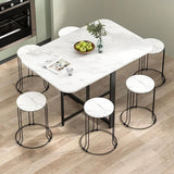 Modern Minimalist Rounded-Rectangular Iron and MDF Folding Dining Table with Drop-Leaf, Space-Saving for 4–6 Seats
