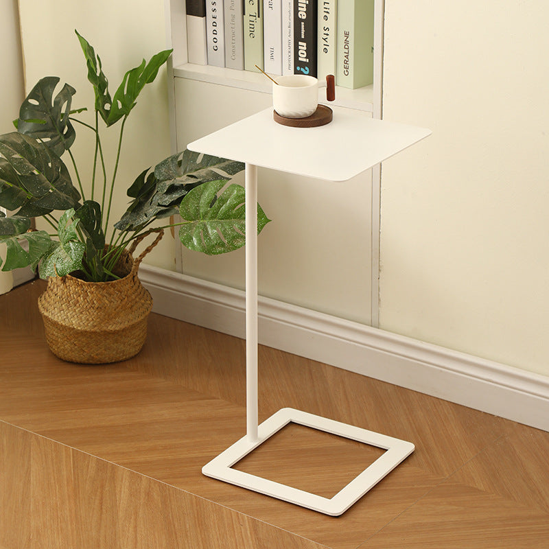 Modern Minimalist Square Wrought Iron Side Table with Rounded Corners, 1-Tier for Living Room
