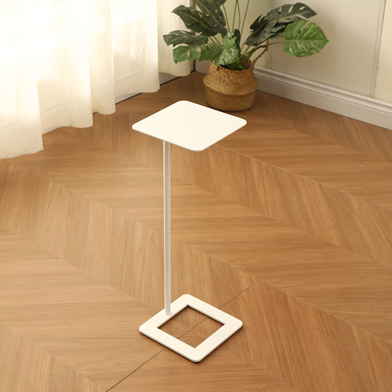 Modern Minimalist Square Wrought Iron Side Table with Rounded Corners, 1-Tier for Living Room