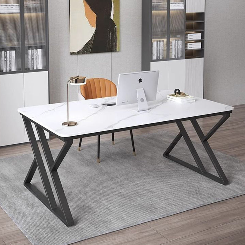 Premium Stone Slab-Top Desk with Carbon Steel Frame — Modern Minimalist Rectangular Office Desk for Home Office