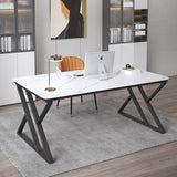 Premium Stone Slab-Top Desk with Carbon Steel Frame — Modern Minimalist Rectangular Office Desk for Home Office
