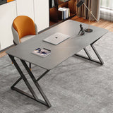 Premium Stone Slab-Top Desk with Carbon Steel Frame — Modern Minimalist Rectangular Office Desk for Home Office