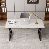 Premium Stone Slab-Top Desk with Carbon Steel Frame — Modern Minimalist Rectangular Office Desk for Home Office