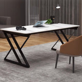 Premium Stone Slab-Top Desk with Carbon Steel Frame — Modern Minimalist Rectangular Office Desk for Home Office