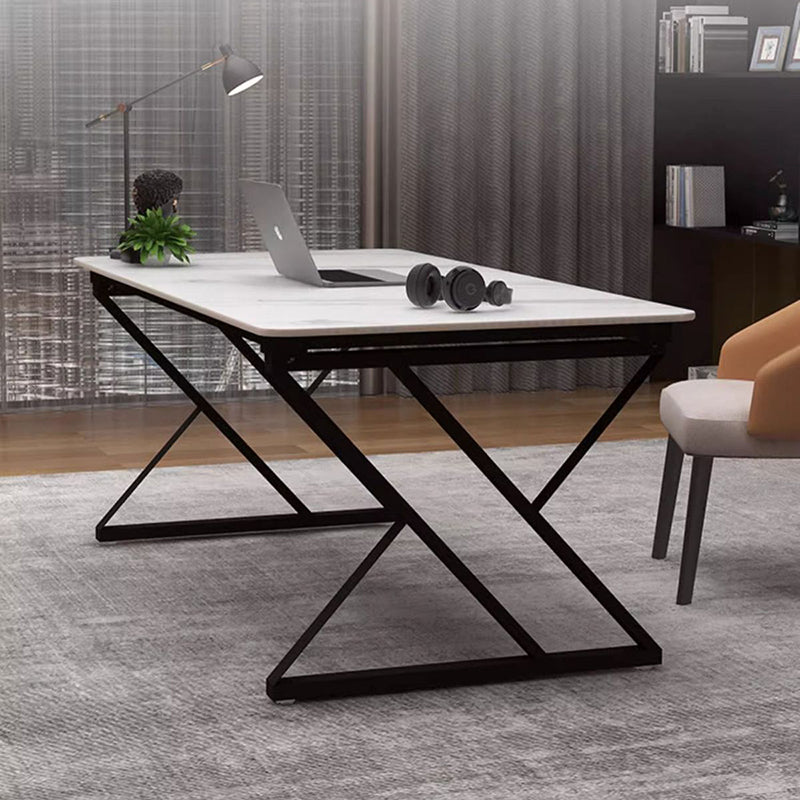 Premium Stone Slab-Top Desk with Carbon Steel Frame — Modern Minimalist Rectangular Office Desk for Home Office