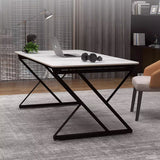 Premium Stone Slab-Top Desk with Carbon Steel Frame — Modern Minimalist Rectangular Office Desk for Home Office
