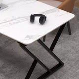 Premium Stone Slab-Top Desk with Carbon Steel Frame — Modern Minimalist Rectangular Office Desk for Home Office