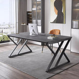 Premium Stone Slab-Top Desk with Carbon Steel Frame — Modern Minimalist Rectangular Office Desk for Home Office