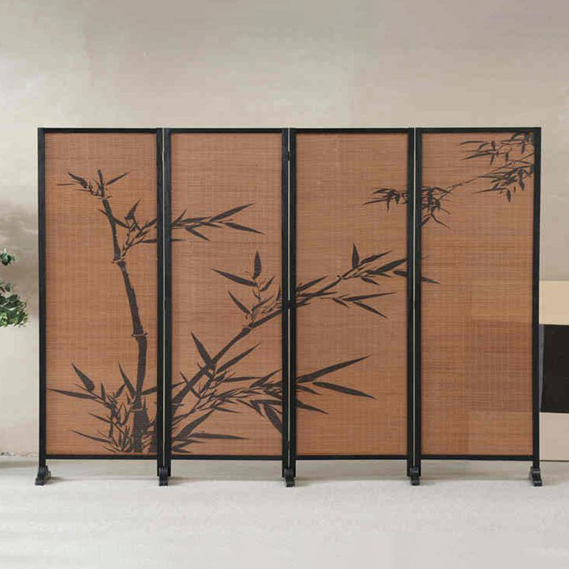 Traditional Chinese-Style Rectangular Bamboo Room Divider in Solid Wood - Bamboo Pattern Screen for Living Room