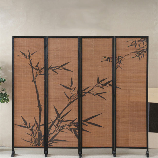 Traditional Chinese-Style Rectangular Bamboo Room Divider in Solid Wood - Bamboo Pattern Screen for Living Room