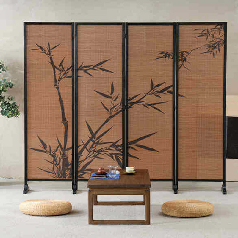 Traditional Chinese-Style Rectangular Bamboo Room Divider in Solid Wood - Bamboo Pattern Screen for Living Room