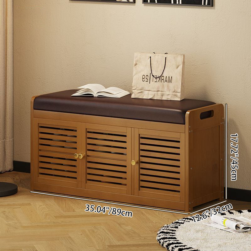 Modern Minimalist Rectangular Bamboo Faux Leather Shoe Bench — 2-, 3-, or 4-Cabinet Configurations for Entryway