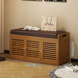 Modern Minimalist Rectangular Bamboo Faux Leather Shoe Bench — 2-, 3-, or 4-Cabinet Configurations for Entryway