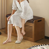 Modern Minimalist Rectangular Bamboo Faux Leather Shoe Bench — 2-, 3-, or 4-Cabinet Configurations for Entryway