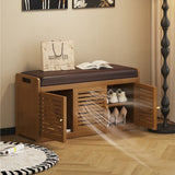 Modern Minimalist Rectangular Bamboo Faux Leather Shoe Bench — 2-, 3-, or 4-Cabinet Configurations for Entryway